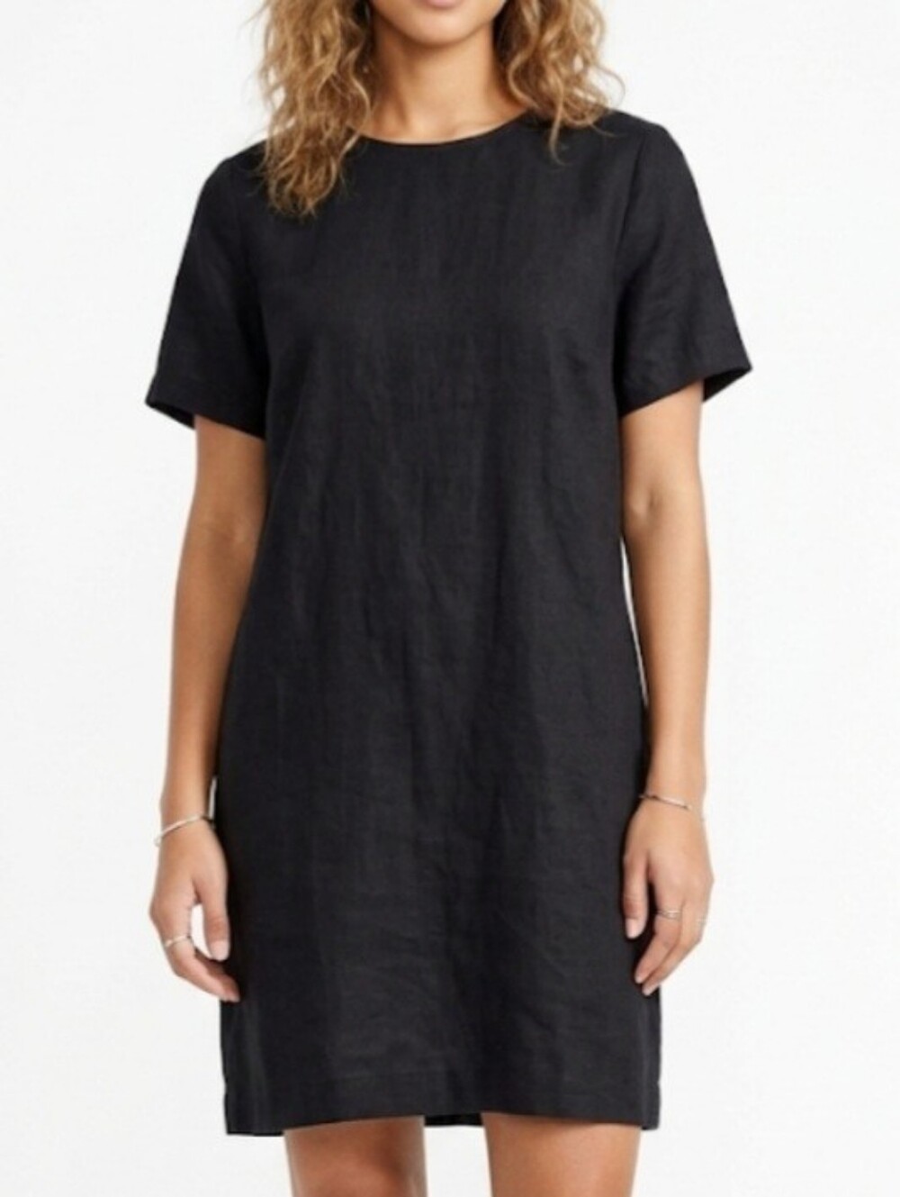 J Crew Shortsleeve Black Linen Mini Dress Size Large